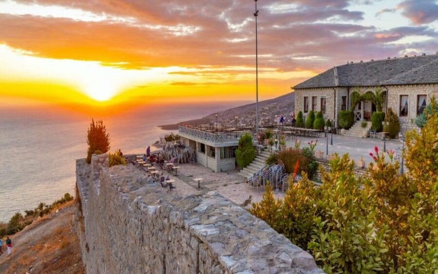 From Durrës or Golem: Ksamil, Saranda and Blue Eye Tour - Lekursi Castle and the view over Corfu