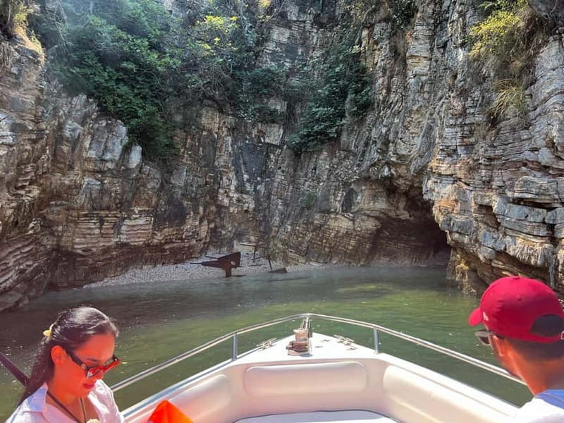 From Saranda, Boat tour to Krorëza,Kakome, and Turtle Cave. - Turtle Cave and the Rocky Shoreline