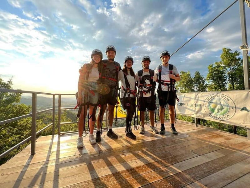 From Tirana: Petrela Zipline Adventure with Transport - Getting fitted for the Petrela zipline