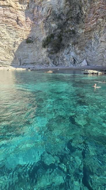 Saranda:Boat Tour to Kroreza with snorkelling,&umbrellas - The first swim stops: Soldiers Bay and Cape Qefali