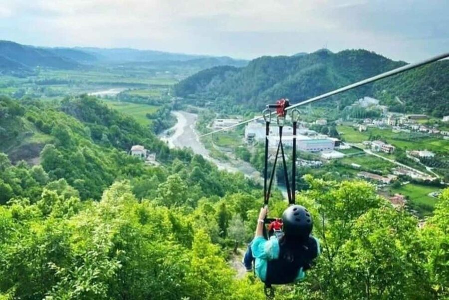 Zipline Tirana Adventure & Petrela Castle - With Transport - The zipline flight above the valley